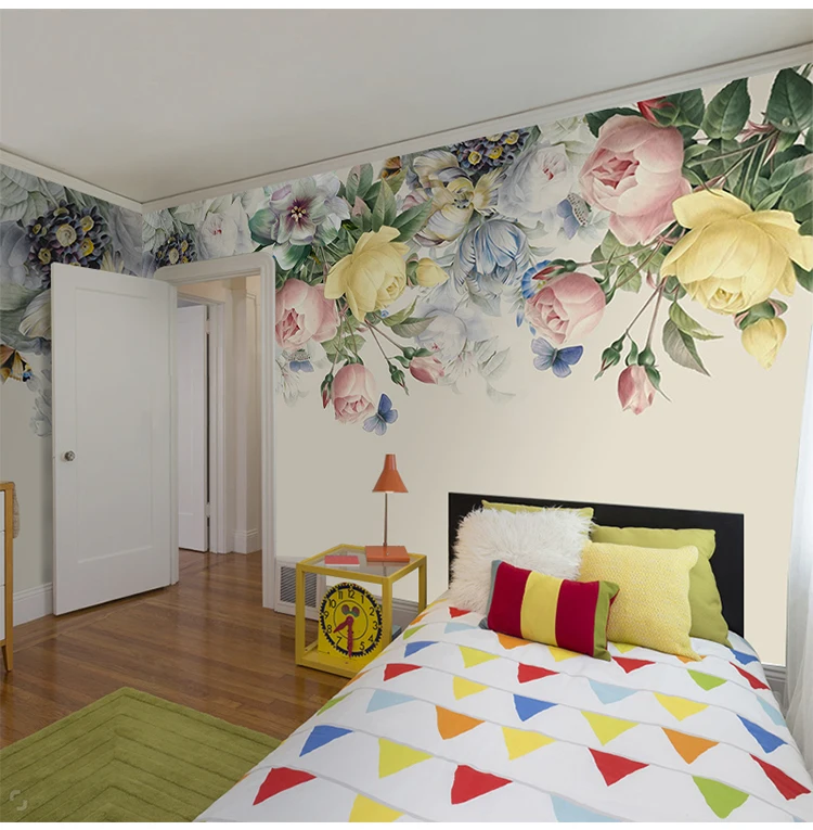 

3d-фон для телевизора на заказ, Настенная роспись, цветы ручной росписи, Большие европейские обои для спальни, гостиной