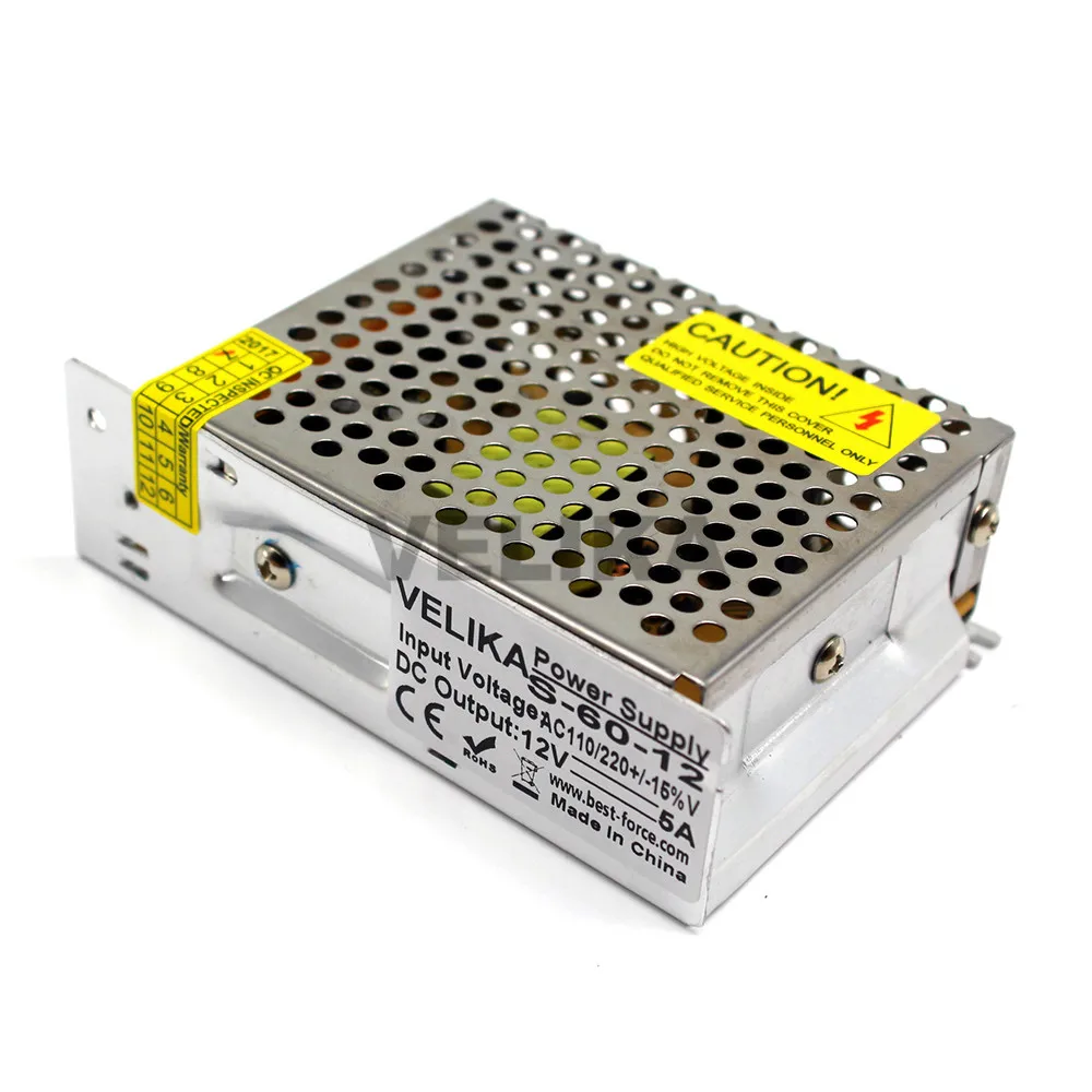 DC12V источник питания 5A 60 Вт Светодиодный драйвер адаптер трансформатор 100 240 В