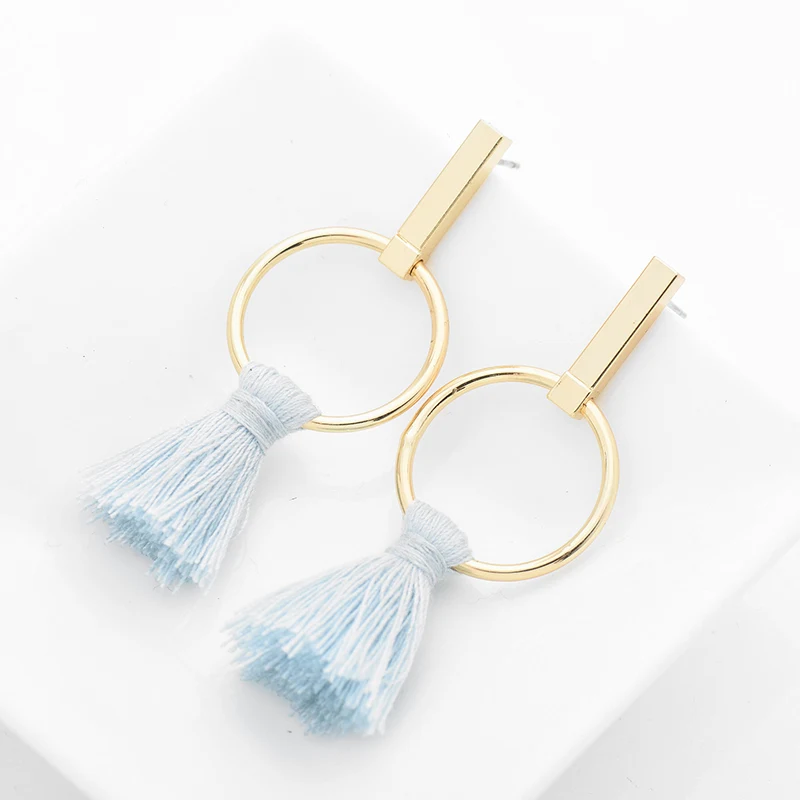 Серьги с кисточками женские Изящные Ювелирные украшения синими бахромами модные