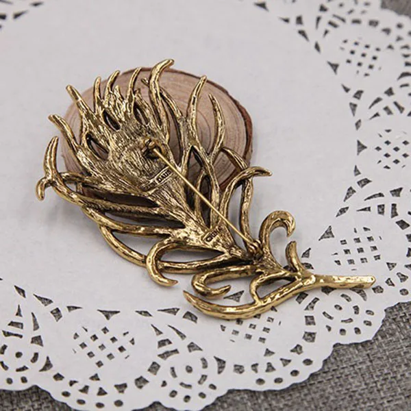 Women Vintage Feather Brooch Pin Antique Crystal Rhinestone Jewelry Accessory |