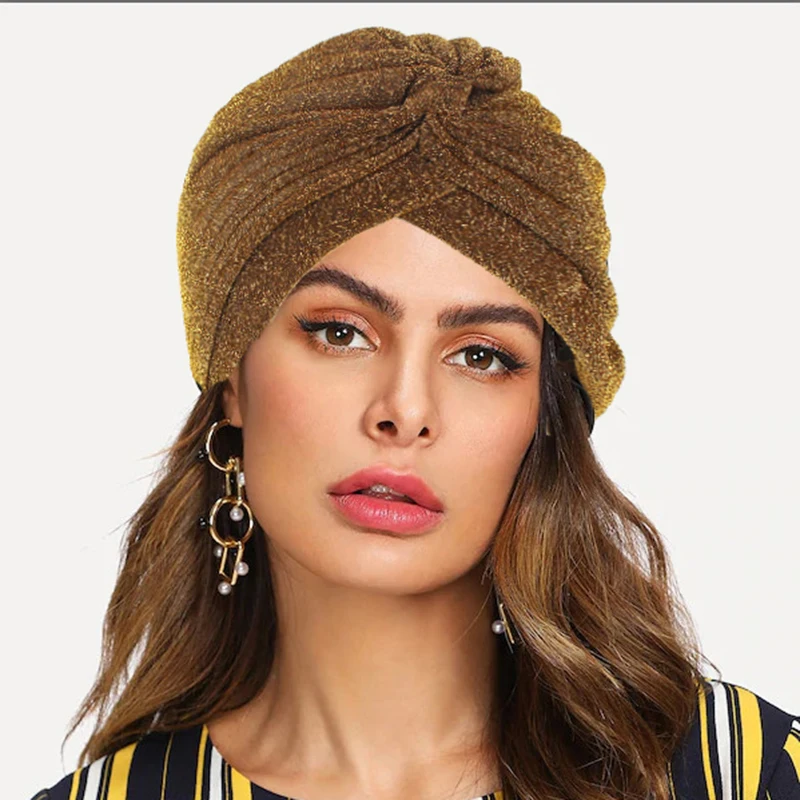 Vintage Glitter Turban for Women Headband Hair Accessories Headwear Fashion Woman Cotton Wrap Turbans Hat Cap Lady 2019| |