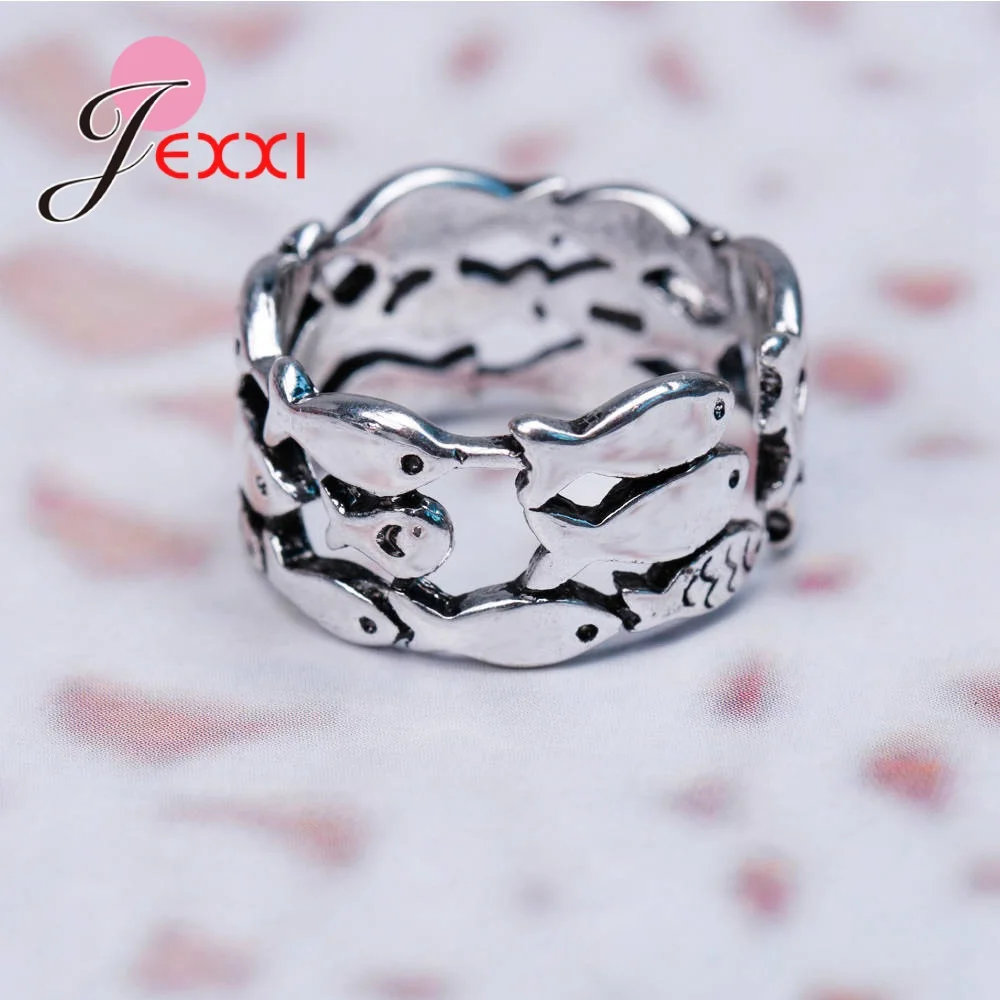 Promotion Top Sale Retro Rings 925 Sterling Silver Lovely Fish Design Jewelry Fashion Holiday Party Accessories Adjustable Size |