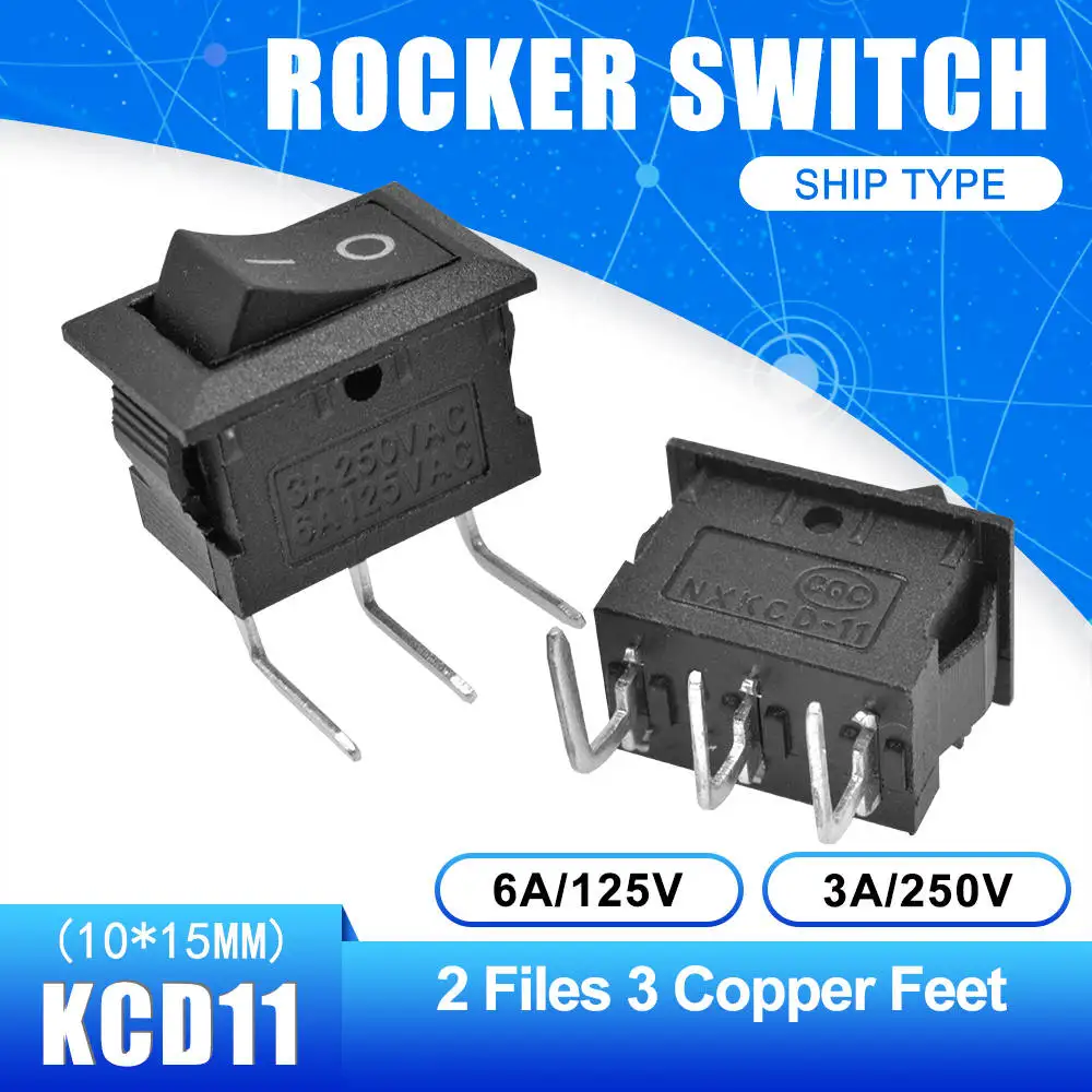 On-Off 3 Pin 5 шт. KCD11 2pin 3Pin ВКЛ-ВЫКЛ 3A 250 в 10*15 мм маленький перекидной Клавишный Выключатель 10x15 защелкивающийся выключатель питания белый красный и черный вкл.-ВЫКЛ - Цвет: On-Off 3 Pin