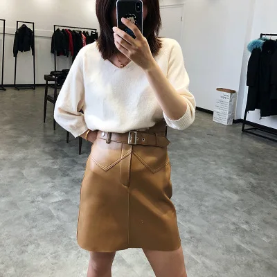 MESHARE New Fashion Genuine Sheep Leather Skirt G15