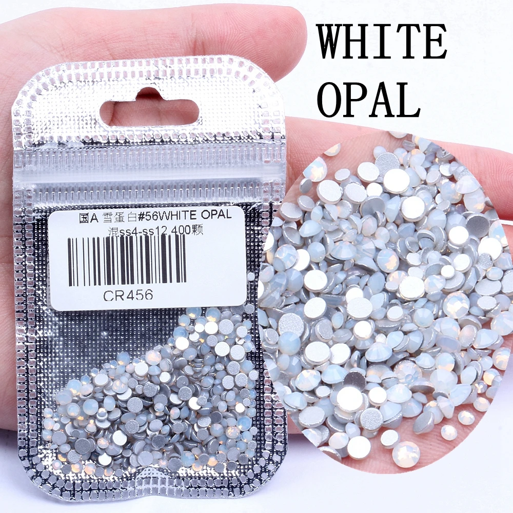56 WHITE OPAL Стразы для нейл-арта, 60 цветов, 400 шт, микс из SS4-SS12, стеклянные стразы с плоской задней стороной, Стразы для ногтей, 3D украшения - Цвет: 56 WHITE OPAL