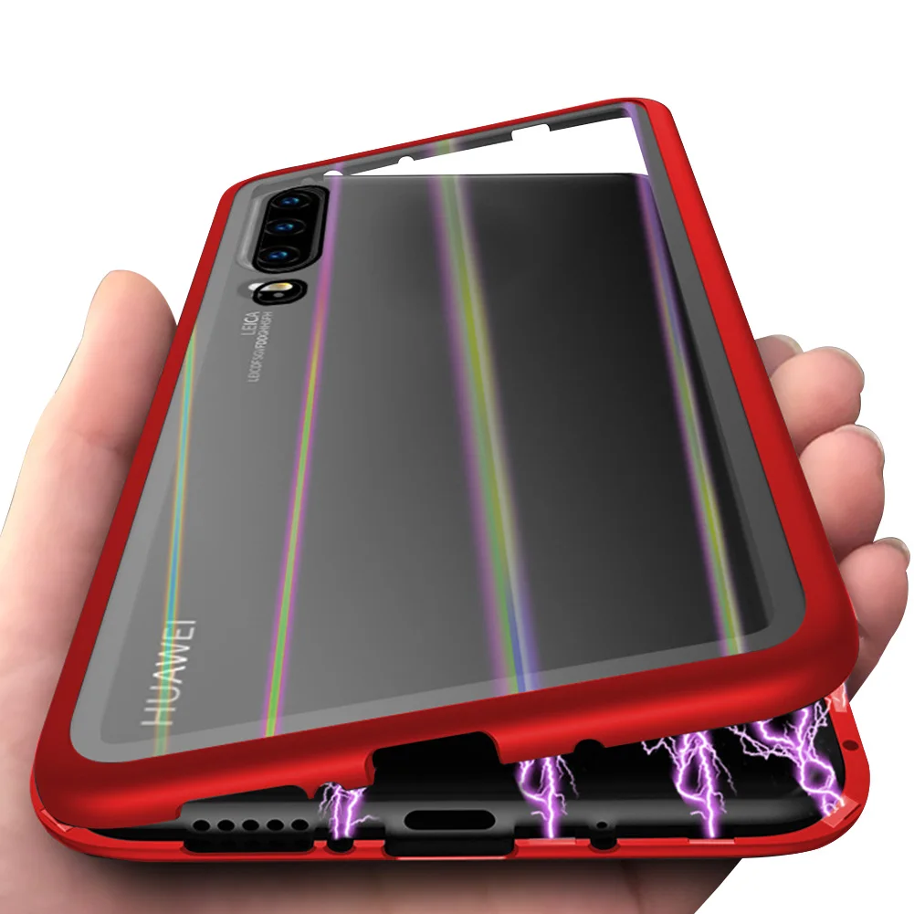Магнитный адсорбционный чехол для телефона huawei P30 Pro 360 градиентное стекло полная