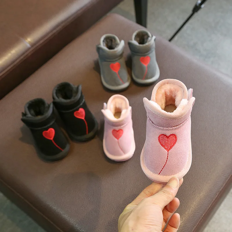 

Winter Kids Baby Boots Shoes Children Snow Boots Leather Love Girls Cotton Boots Baby Boys Toddler Shoes Thicken Warm Boots
