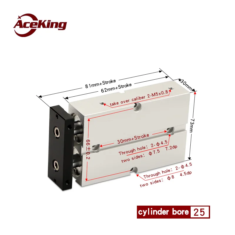 Двухосевой Цилиндр TDA/TN25 с двойным стержнем TDA * 200X250X300 S AceKing TN25X50 S|Пневматические