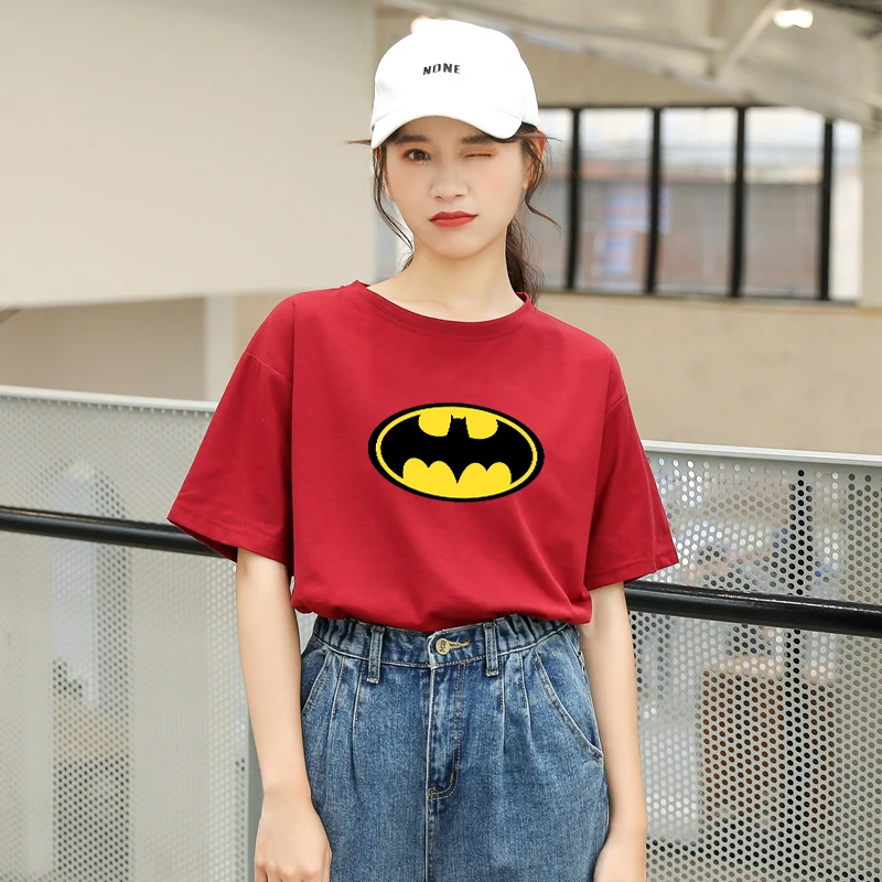 Летние новые женские повседневные футболки с коротким рукавом из хлопка Harajuku Kawaii Batman с принтом из мультфильма Топы уличная футболки tumblr рубашка Femme
