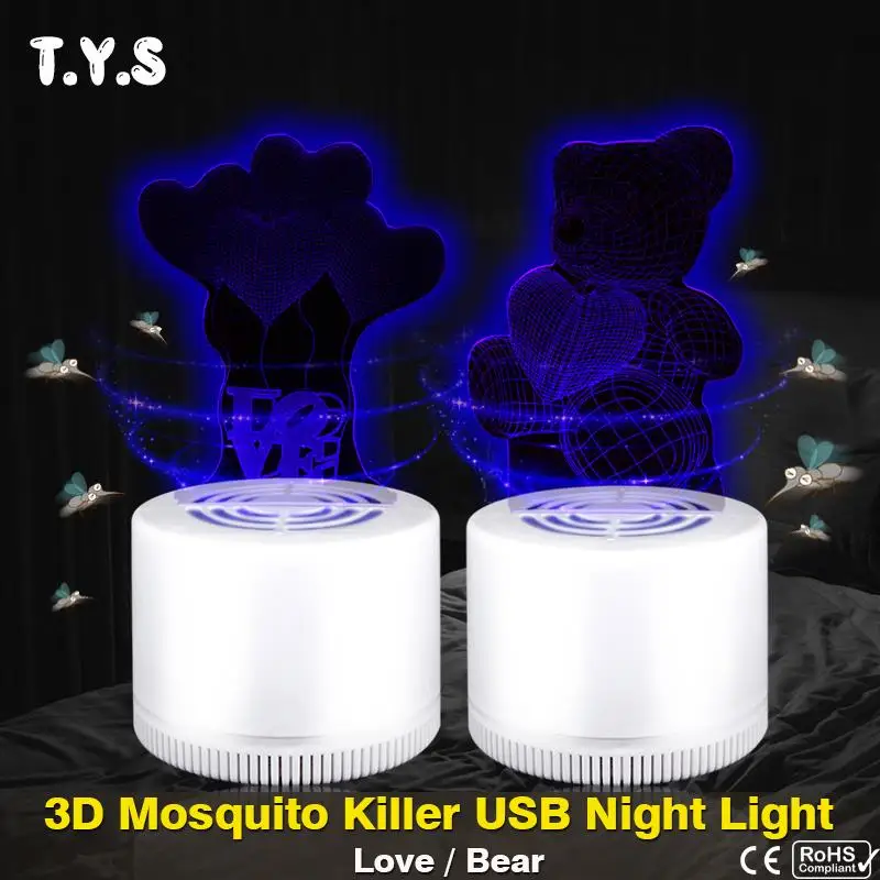 3D УФ москитный убийца наружный светильник ночного освещения USB СВЕТОДИОДНЫЙ