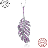 j c for women girl excellent vintage necklace feather design ruby white topaz solid 925 sterling silver pendant fine jewelry