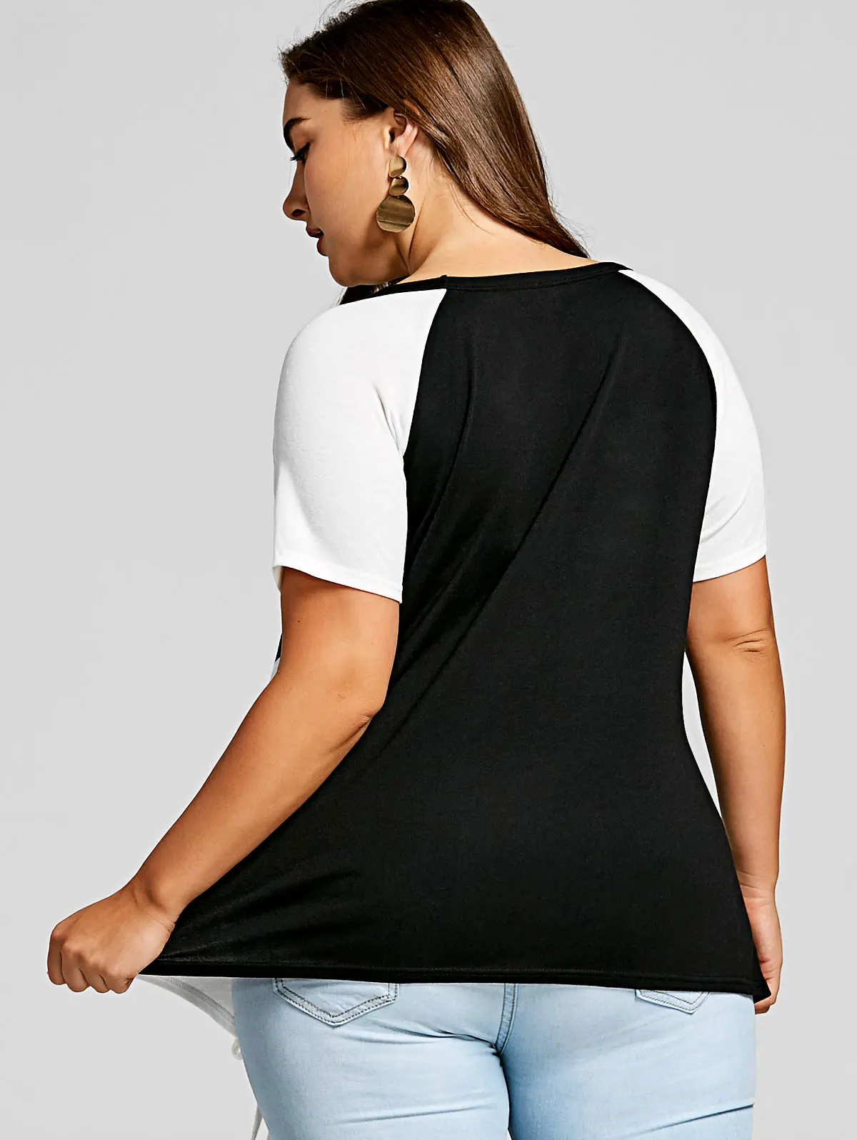 Женская футболка с круглым вырезом коротким рукавом и шнуровкой|Футболки| |