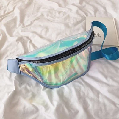 Holographic Fanny Pack Laser Waist Pack for Women Fashion Belt Bum Bag Waterproof Transparent Clear Punk - Цвет: blue