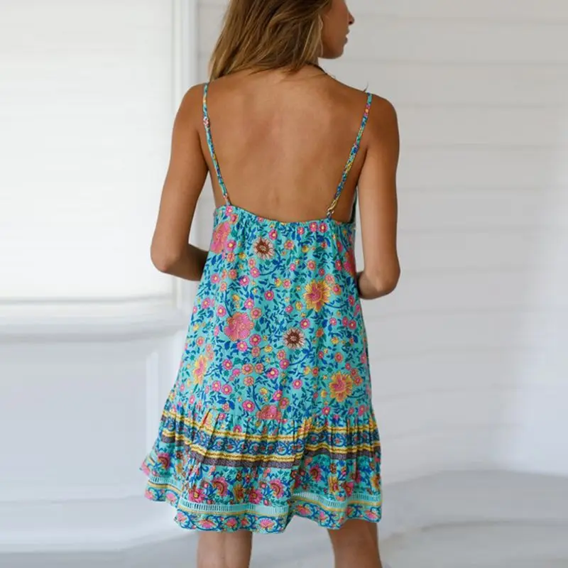 Женское летнее Мини Платье на тонких бретельках платье комбинация с цветочным