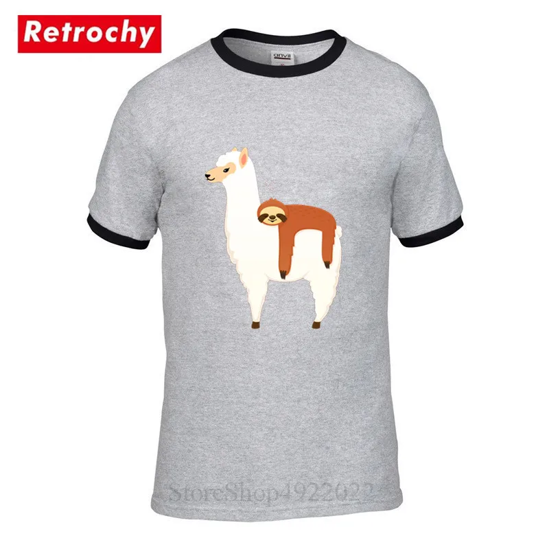 Funny Sloth The Flash T Shirt Humor Design Lazy Hitching Ride On Alpaca T-Shirt Men Holiday Llama Pre-Cotton Tshirt | Мужская одежда