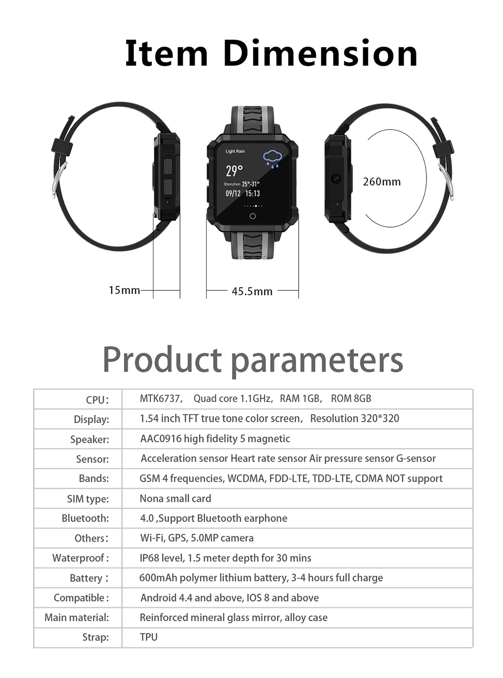 Смарт-часы H7, водонепроницаемые мужские Смарт-часы, Android 4G, Bluetooth, спортивные Смарт-часы, Android, водонепроницаемые, Mtk6737, камера, уличные часы