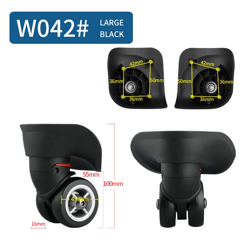 W042 Large Black Тележка для ремонта, универсальные колеса, аксессуары, запчасти, колеса, обслуживание, пароль, чемодан, багажные тапочки, Универсальные ролики для багажа - Цвет: W042 Large Black