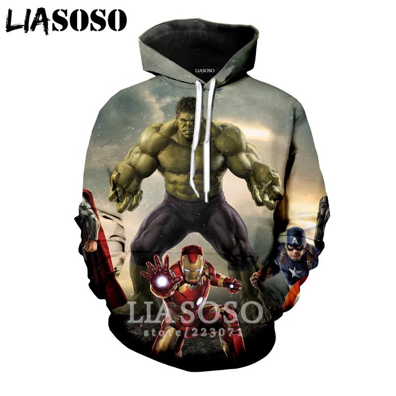 LIASOSO зимняя Новинка модная мужская и женская толстовка 3D принт фильм Халк