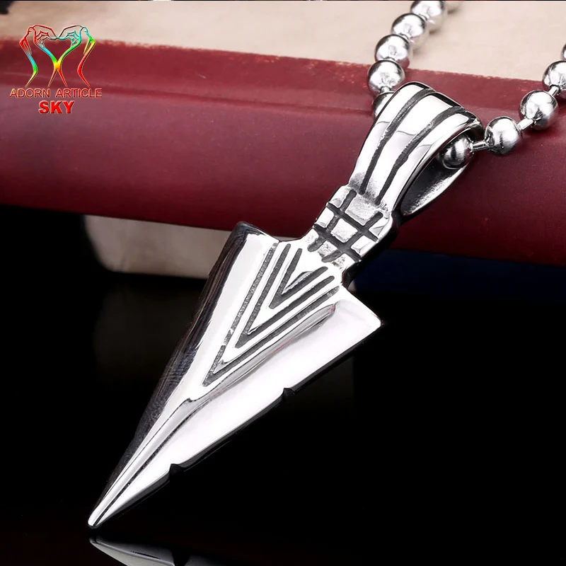 Титан Сталь гравировка текстура Треугольники копье Цепочки и ожерелья Подвеска