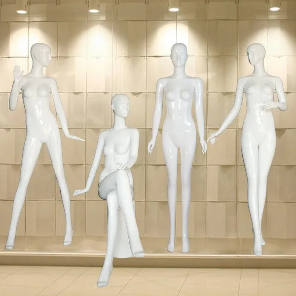

Best Quality High Level Fiberglass Female Mannequin Gloss White Full Body Model On Sale