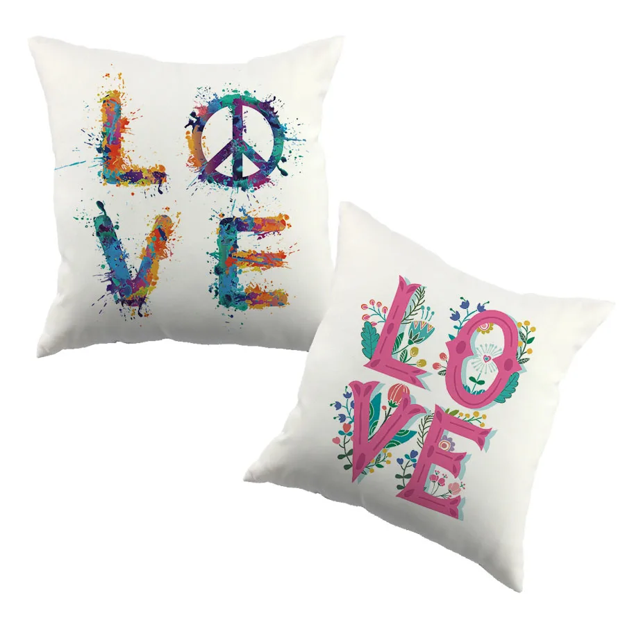 Чехол на подушку с принтом логотипа Love and Peace разноцветный надписью новогодний