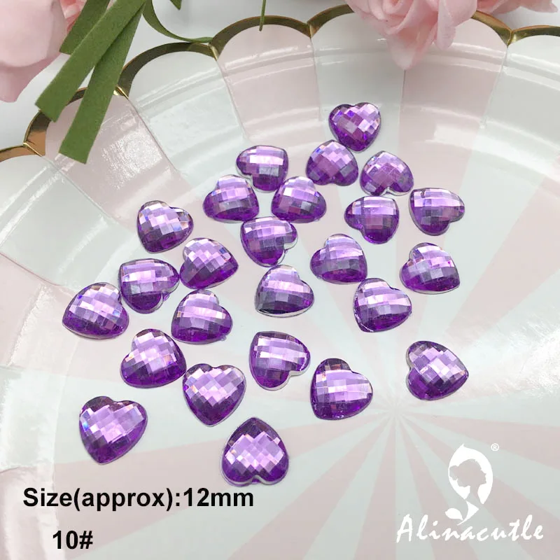 No 10 purple 50 шт. 12 мм плоская Алмазная форма сердце хрустальный камень наклейки драгоценный камень необычный, ручной работы искусство ремесла Скрапбукинг кристаллы - Цвет: No 10 purple