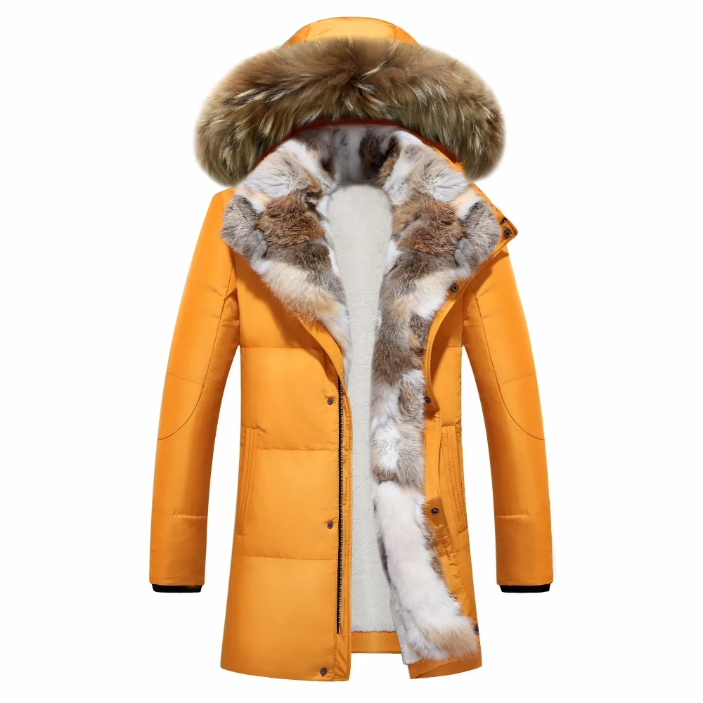 2016 зимние мужские куртки на утином пуху пальто с натуральным кроличьим мехом для