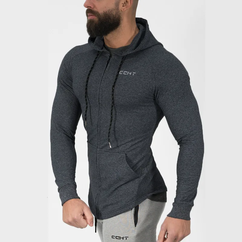 Dark Gray Однотонная спортивная мужская куртка Рашгард с капюшоном для спортзала и фитнеса, куртка для бега, толстовка для спортзала, спортивная одежда - Цвет: Dark Gray