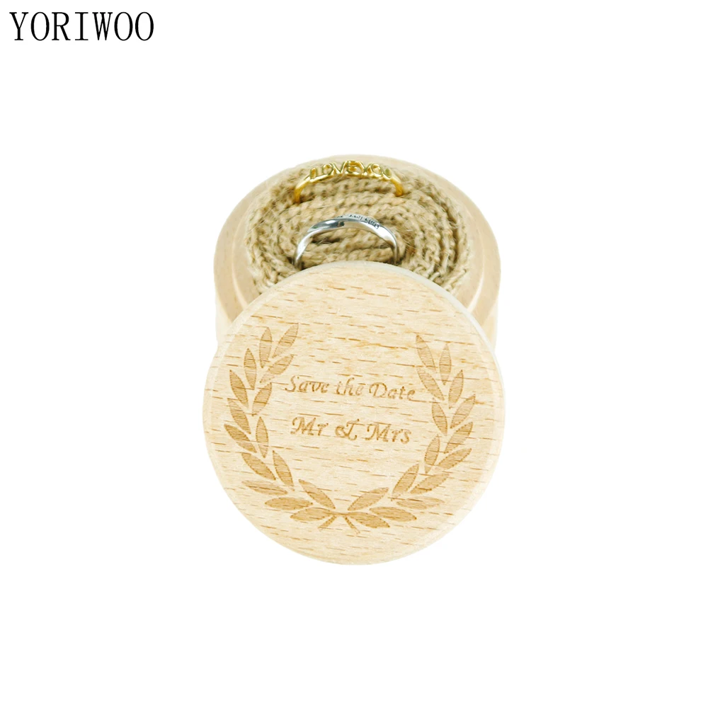 Йориу деревянная коробка для колец Свадебный деревенский сохранить дату кольцо
