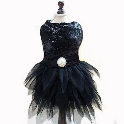 Black Dog Dress Summer Net Tutu Sequin Skirt Pet Spring Chihuahua Cat Party Wedding Stage Red Costume Ropa Gato S-XXL DOGGYZSTYLE - Цвет: Black