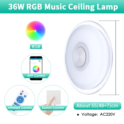 RGB-RT-BT-APP 55cm RGB современный светодиодный потолочный светильник с регулируемой яркостью, 220 В, приложение, дистанционное управление, Bluetooth и музыкальный динамик, цветная умная лампа для спальни, гостиной - Цвет корпуса: RGB-RT-BT-APP 55cm