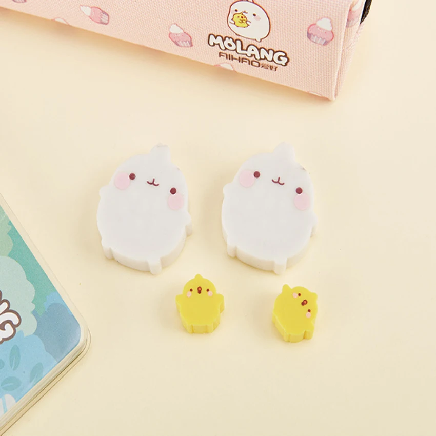 2 шт./лот Molang Кролик Утка резиновый ластик Забавный ученик для детей канцелярские товары студенческие подарки