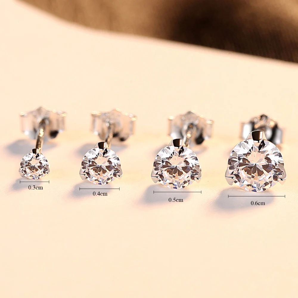 Женские простые серьги гвоздики DR Clear CZ с тремя когтями размером 3 мм/4 мм/5 мм/6 мм