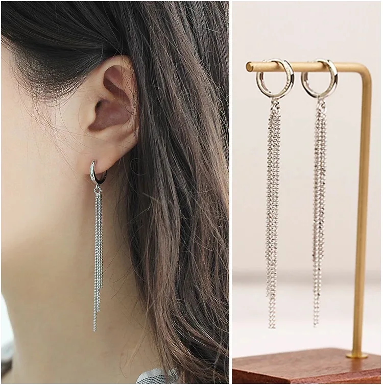 Серьги из стерлингового серебра S925, модные длинные серьги-кольца с кисточками, серьги-капли, модифицированное лицо, Женские Ювелирные изделия для ушей