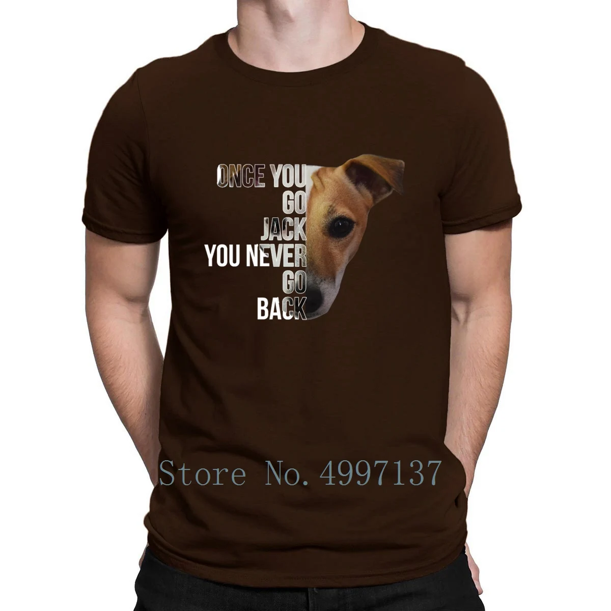 Футболка с надписью "Once You Go Jack Russell Terrier" Летняя футболка с короткими рукавами и круглым вырезом для всей семьи - Цвет: coffee