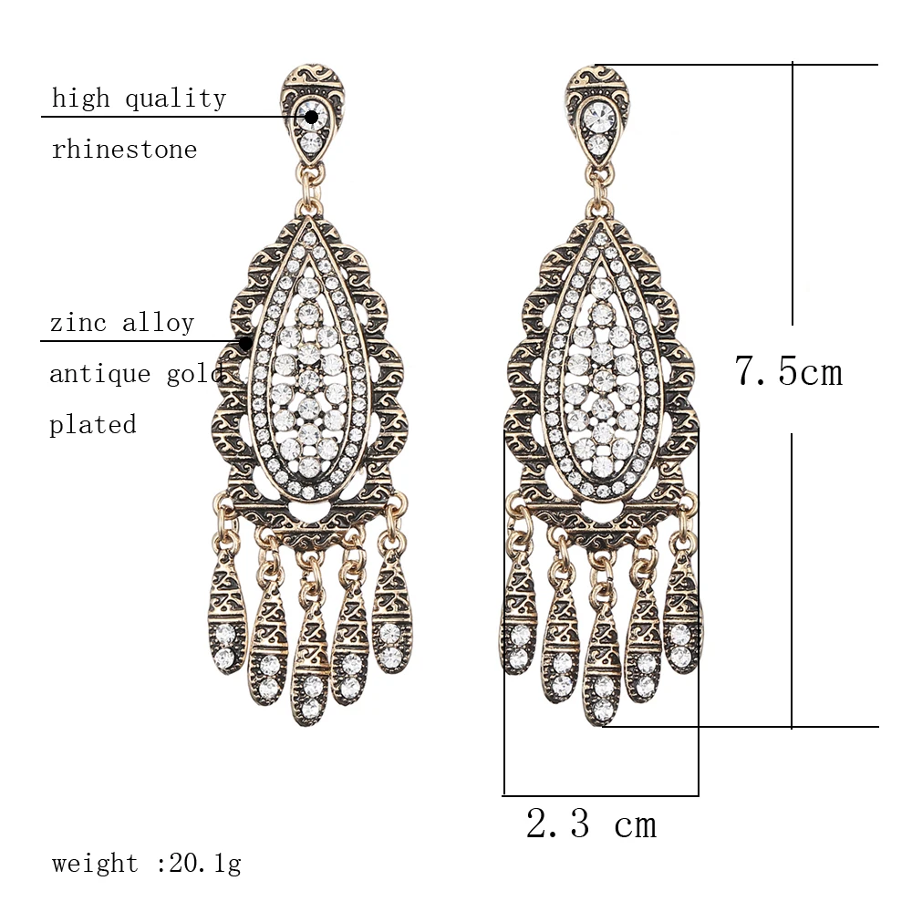 Retro earring for women Plated Bronze rhinestone charm earrings wedding tassel jewelry Boucles d'oreilles pendientes mujer 2019 |