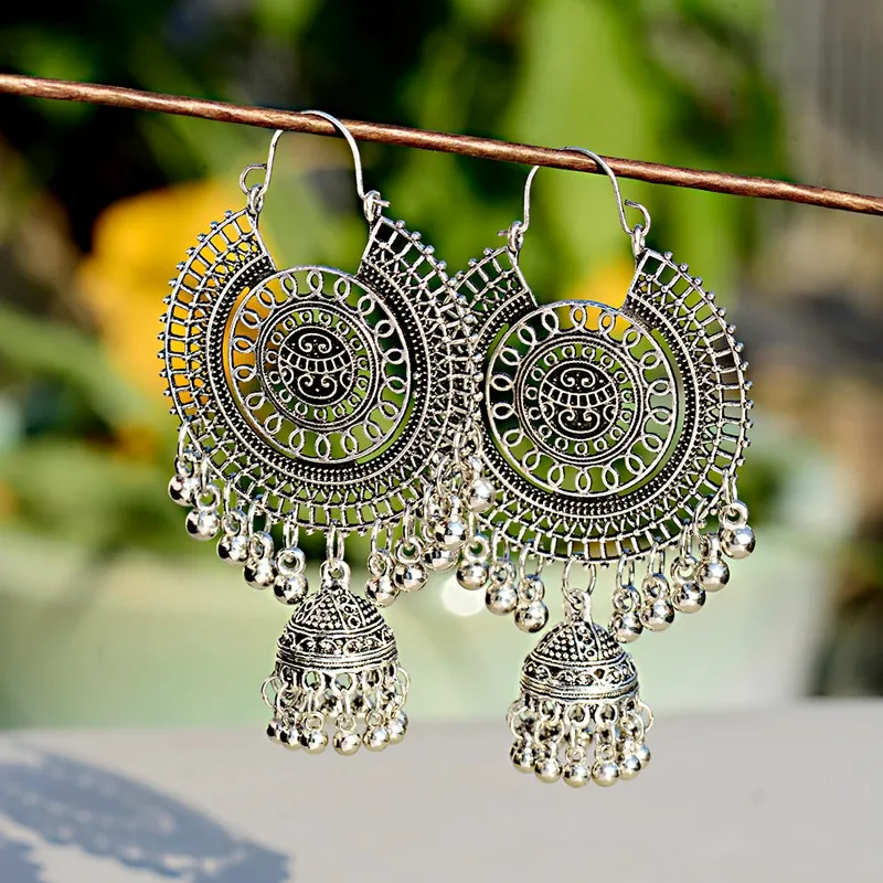 OIQUEI 2020 индийские женские серьги Jhumka богемные этнические золотые металлические