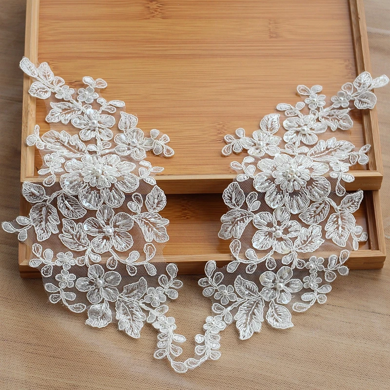 Женская Кружевная аппликация вышитая бисером нашивка для свадебных