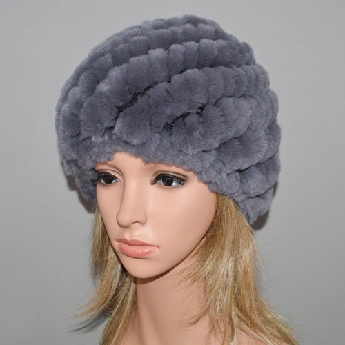 dark grey Шапка из натурального меха кролика рекс для русской зимы, шапка из натурального меха кролика Рекс, женская теплая шапка из кроличьего меха Skullies Beanies - Цвет: dark grey