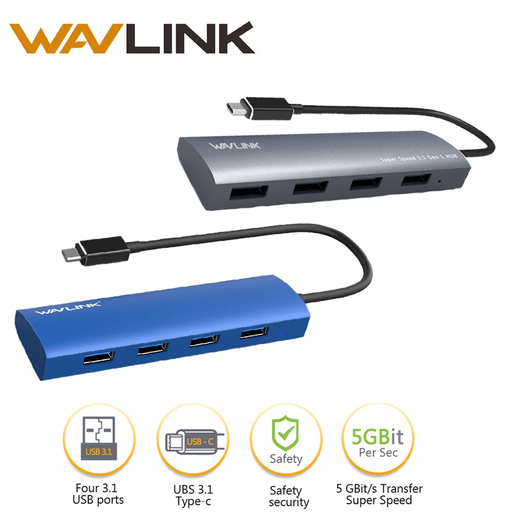Хаб Wavlink USB 3 1 Type C 4 портовый хаб 0 адаптер для корпуса из алюминия Macbook устройств