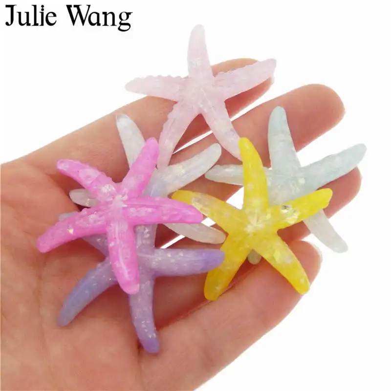 Julie Wang 6 шт. 40x36 мм полимерные Большие морские звезды с плоским основанием Кабошоны