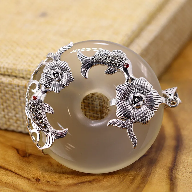 Белый халцедон винтажный цветок лотоса женское ювелирное изделие изысканные