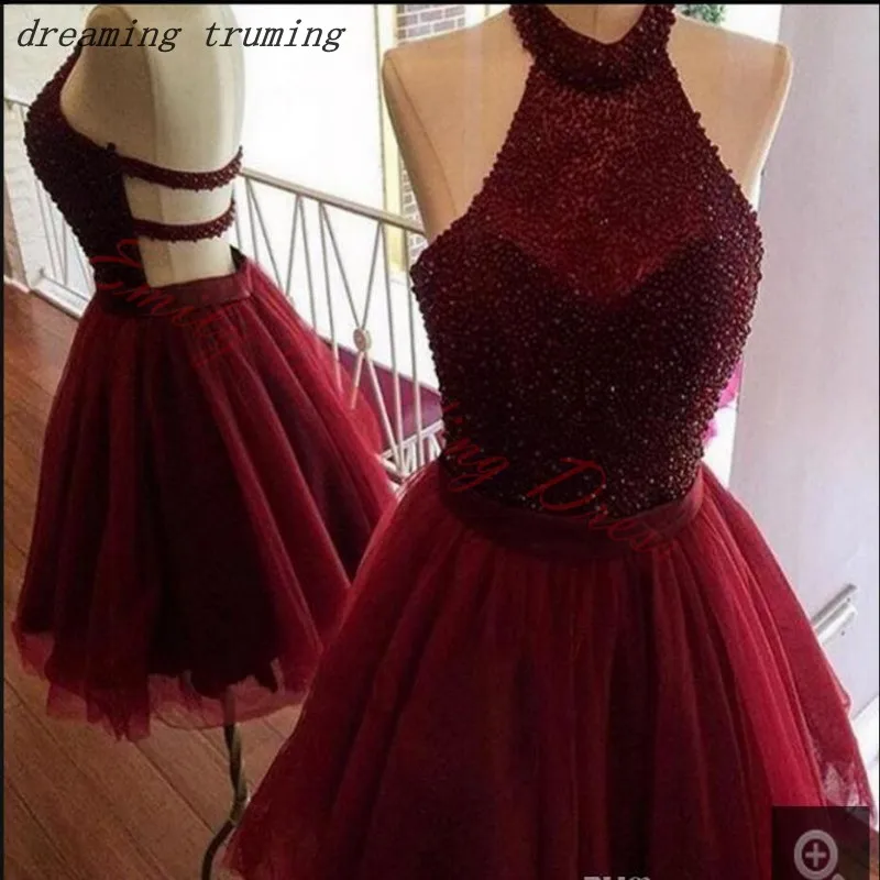 Бордовые Короткие бальные платья для выпускного бала праздничные встречи