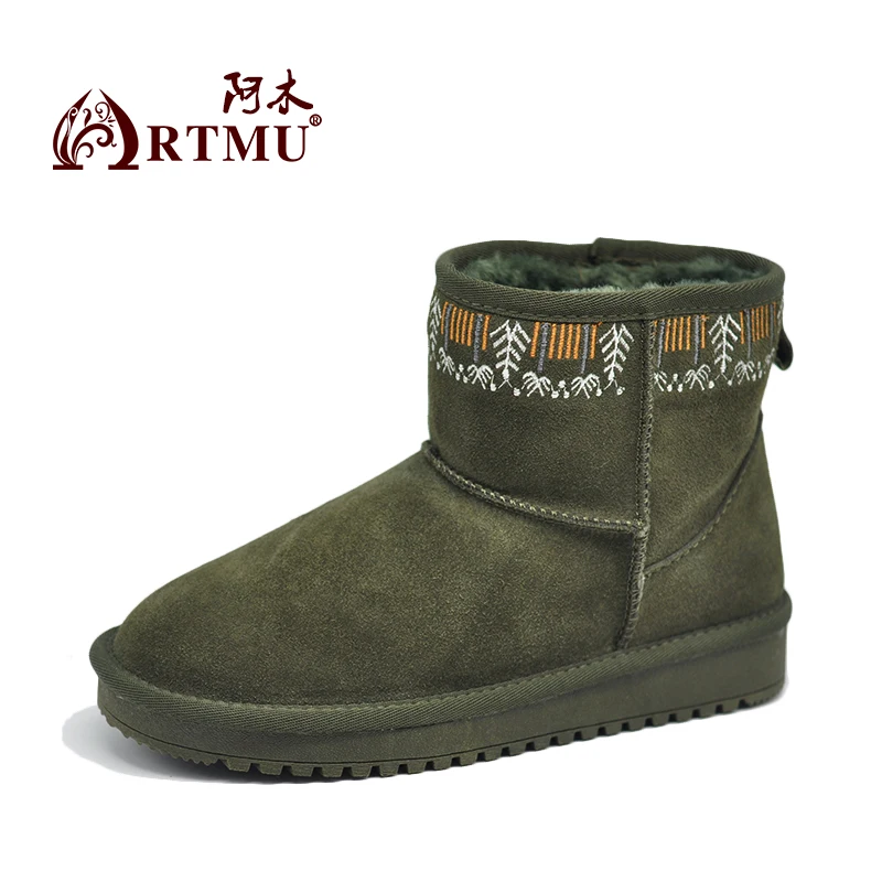 Artmu/му Ретро вышивкой зимние сапоги женские Короткие полусапожки теплые