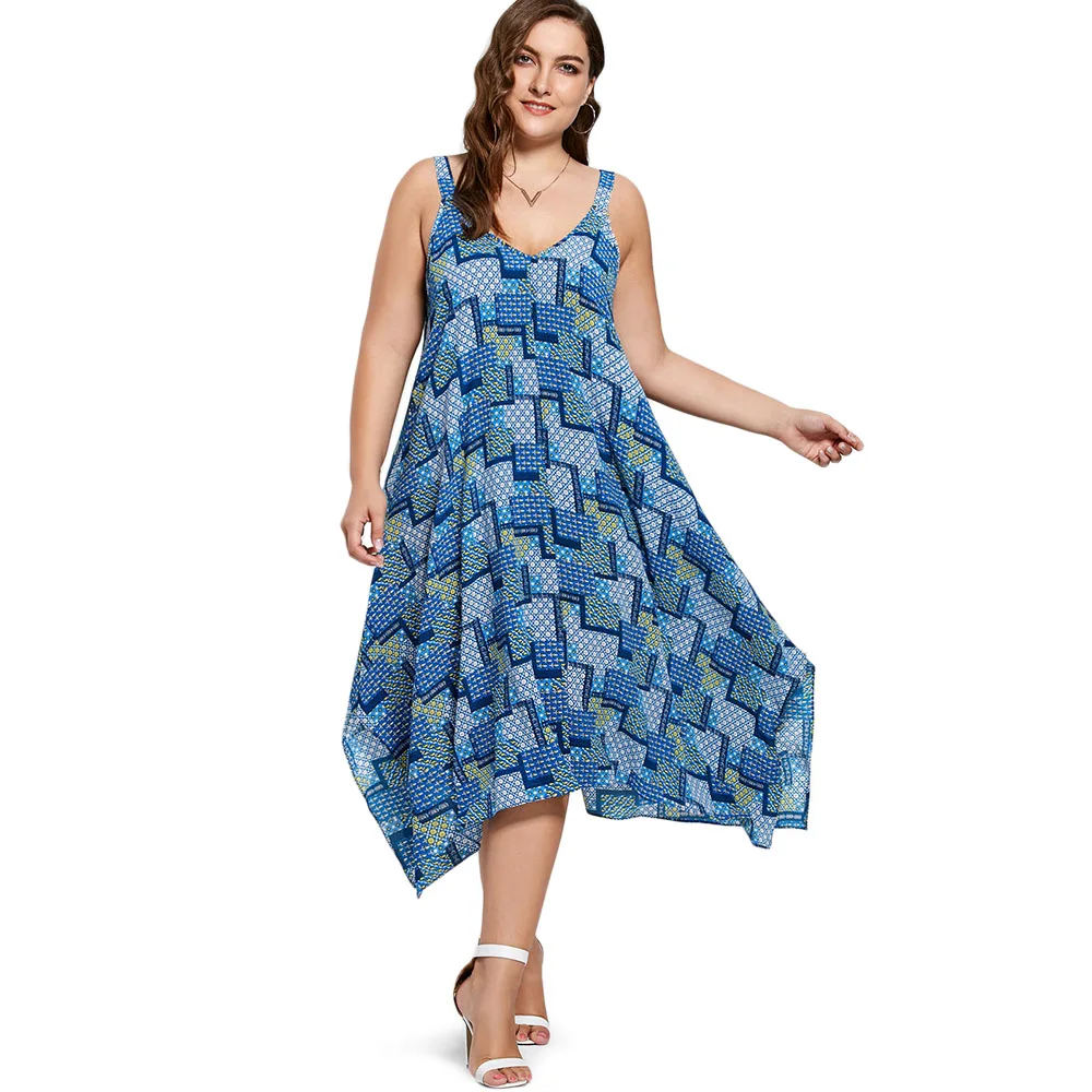 Летнее платье женщин плюс размер ретро Бохо пляжное Тонкий ремешок с