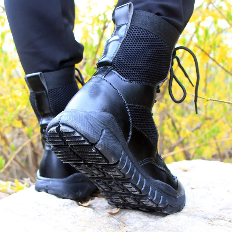 

Hot 2020 New fashion Splice Mesh Genuine Leather Boots Men Shoes Breathable Light Comfort Flat Boots Men Boots Plus Size 37-46