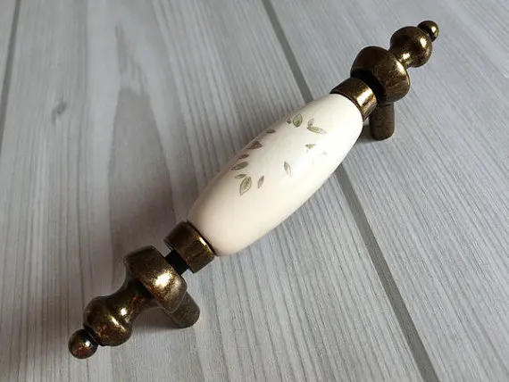 3 &quotкерамический ящик для комода Тянет ручки кремовые Белый цветок зеленый лист