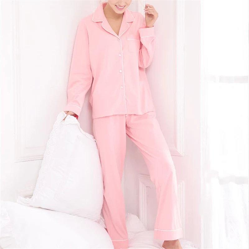 Pink Пижамные комплекты из хлопка, одноцветные пижамы для женщин, домашняя одежда с героями мультфильмов, домашняя одежда в винтажном стиле, пижамы с длинным рукавом для женщин# H332 - Цвет: Pink