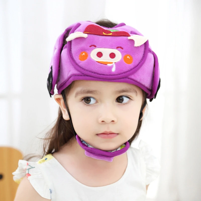 purple pig(flannel) Детская шапка, защитный шлем для малышей, детская шапка для прогулок на лето и весну, детские защитные шапки для маленьких мальчиков и девочек - Цвет: purple pig(flannel)