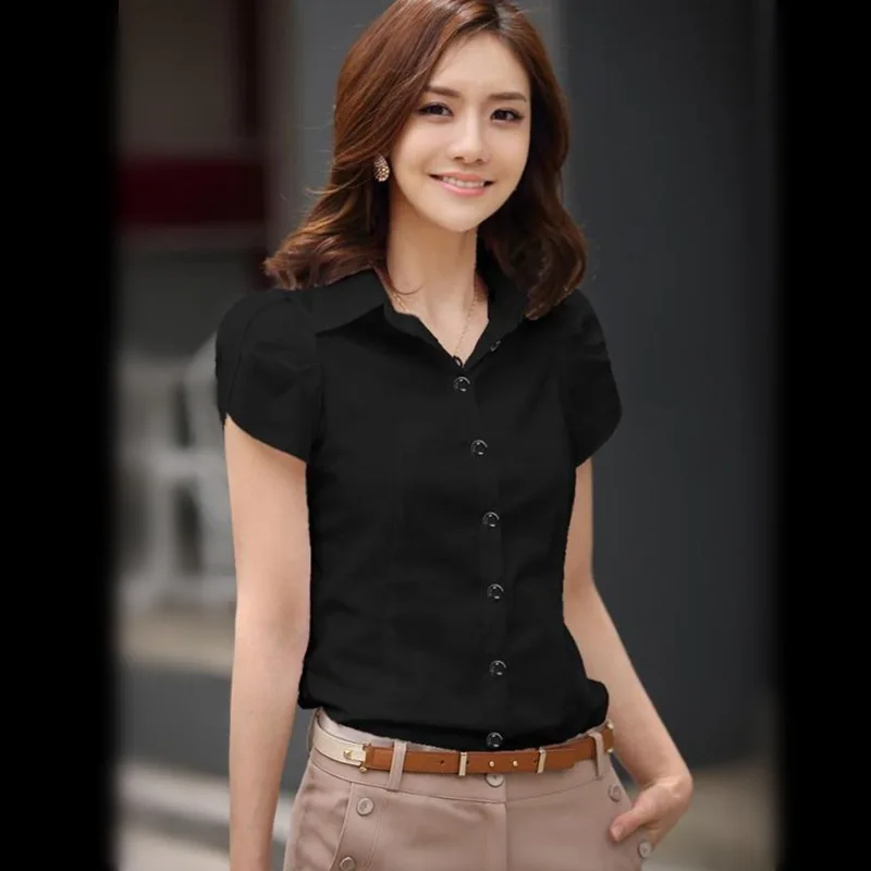 Женская белая рубашка с коротким рукавом модная облегающая шифоновая блузка